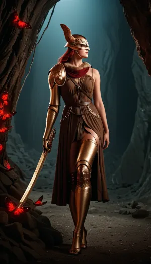 Le papier peint 8k de haute qualité a été tourné en mode bokeh avec un incrsXLMalenia debout dans une caverne sombre avec de longues racines d'arbres et des papillons rouges volant autour, ajoutant à l'atmosphère surréelle de l'image