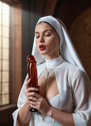 The woman stood naked in front of the mirror, admiring her nude body. She ran her hands over her smooth skin and felt the softness of her curves. Her large breasts bounced gently as she moved, and she couldn't help but lick