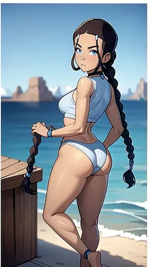 Die beste Qualität porno-Bild von Katara, der volle Körper Schuss mit einem getönten und dunklen gehäutet Mädchen in einer Ernte Top, Schmuck, Blick auf den Betrachter mit einem geflochtenen Haarstil