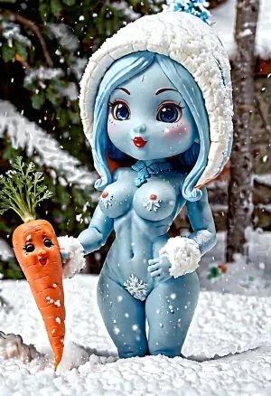 Una donna di neve con la pelle blu e le gambe lunghe stava scopando un innevato fatto di tette fiocchi di neve. Aveva una vagina naturale fatta di giocattoli di carota in stile chibi, e i suoi capezzoli erano piccoli fiocchi di neve perfetti. Era lei