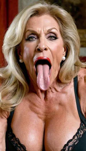 A muscular woman with long tongue and big tits was sitting in front of a computer, waiting for her porn picture to be generated. She had a massive tongue that she loved to use when she was getting ready for her next shoot. Her lipstick