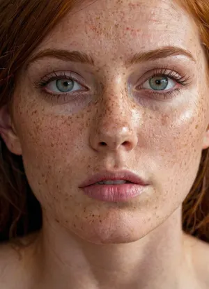 beautiful slim fit 20 years old woman messages hair, ginger, freckles, small breasts, A-cup, narrow torso, on all fours, face down, she gets anal fucked by a man with a huge, extremely wide and extremely long cock, Accurate eyes. Realistic detailed eyes. Realistic skin texture. high quality, hyperrealistic, extremely detailed, high resolution, high resolution face, high resolution eyes.