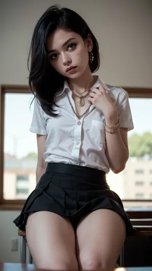 Rus kızı, güzel yüzü ve simetrik özellikleri ile, pornografik bir fotoğraf çekimi için mükemmel bir konuydu. Onun eğrilerini ve uzun bacaklarını gösteren seksi bir cosplay kıyafetinde giyinmişti. Onun makyajı kusursuzdu, her şeyi vurgulayarak