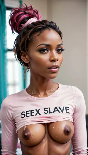 La chica nigeriana con fondo de bikini rosa brillante y un cola de caballo tenía una gran carga de esperma en su cara después del sexo. Tenía un cuerpo sexy con pelo largo y desordenado, y sus pechos eran perfectos y tenía un cuerpo sexy con mucho desorden