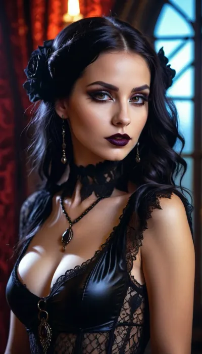 In a world where AI has become the norm, a gothic temptress lures men with her rave girl persona and hyper sexual nature. Her photogenic face and sensual body are the perfect bait for those who seek pleasure in their lives