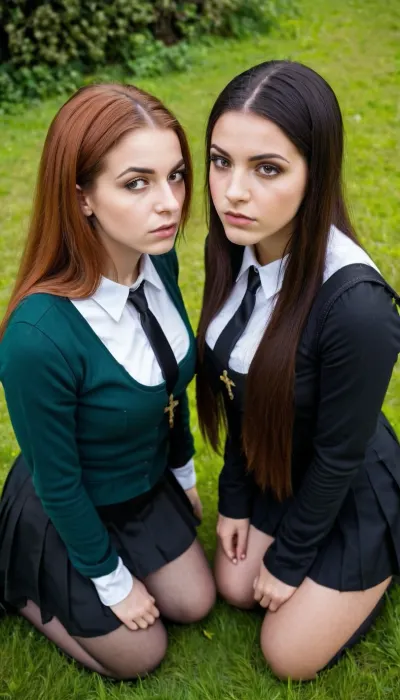 Two women, one straight-haired and the other with curly hair, sit side by side in a classroom. They are eager to please each other and their attraction is immediate. Despite their differences, they find themselves drawn to each other's bodies