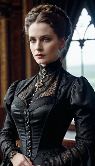 The Governess, a seductive temptress in her Victorian-style dress and high heels, lured men with her picture of herself in a gothic manor