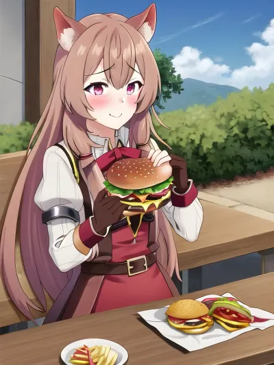 In a world where AI technology is advanced, Pikkyraptalia finds herself in an unusual situation. She's on a two-handed burger-making machine, and she has to use her creativity and problem-solving skills to create the perfect