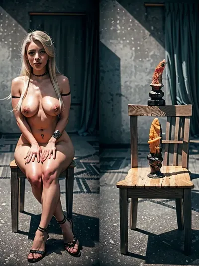 The AI generated a high-quality porn picture with a huge dildo and vibrant colors. The dildo was revealed, and the chair was placed in the center of the room. The trail led to a large dildo that was used to stimulate the