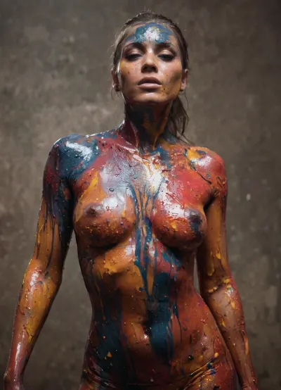 A imagem gerada pela AI mostrou um close-up de um corpo humano coberto de tinta, com uma beleza estranha para ele. A pessoa estava usando uma máscara e luvas, e seus olhos estavam fechados enquanto eles se concentravam na tarefa à mão. Apesar do