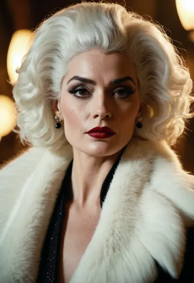 Cruella was a brilliant fashion designer who had always dreamed of creating the perfect outfit for her beloved Dalmatian. One day, she stumbled upon a mysterious machine that could create any outfit she desired. With excitement in her heart, Cruella used the