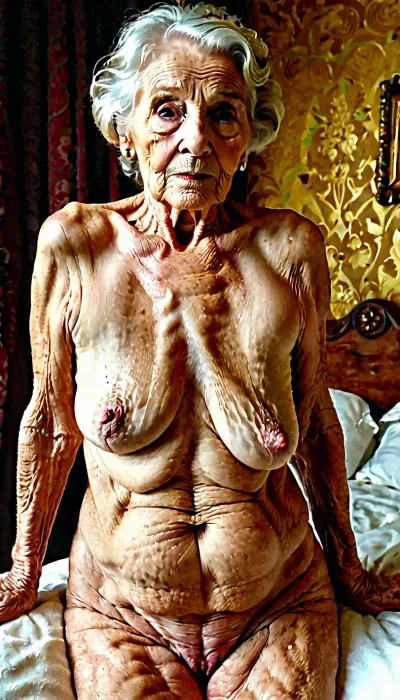 A 90-year-old granny with saggy tits and saggy wrinkly body was sitting in her room when she heard a knock on the door. She opened it to find a young man standing there with a camera. He asked if