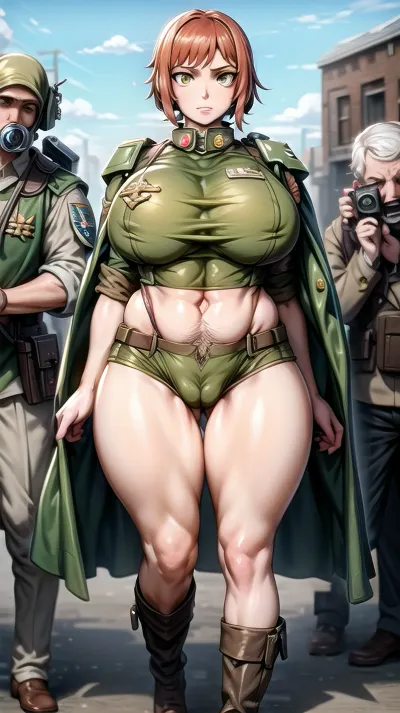The giant breasts of the AI porn model were a sight to behold, and the warhammer 40k imperial guardsman stood before them, admiring the masterpiece before him