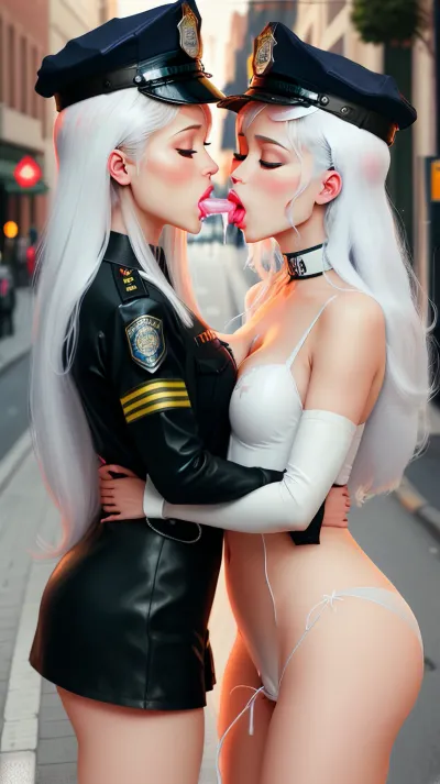 Two girls, one with long hair and one with short hair, were taking pictures of each other in a dark alleyway when they heard the sound of police sirens. They quickly packed up their gear and ran off into the night, leaving behind only
