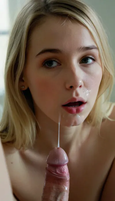 Young blonde girl of 25 discovers cum taste