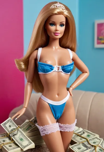 最初的芭比娃娃 肩部有联线, 塑料皮肤, 和一个完整的身体视图 站在脱衣舞女装上