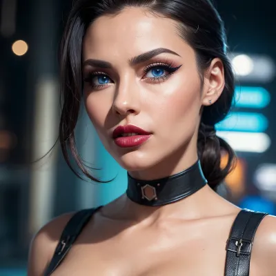 一个超现实的超现实的画像 一个美丽的网络朋克俄罗斯女孩 有着高定义的皮肤毛孔 和精致的面孔