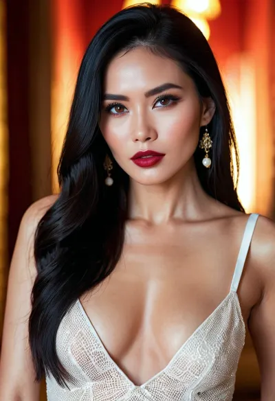 लंबे काले बालों के साथ वियतनामी महिला और कोई pubic बाल दर्शक के लिए झुक रहा था, उसे सही आँखों और तरह की अभिव्यक्ति दिखा। वह बहुत आकर्षक थे कि अंधेरे लाल होंठ था, उसकी सुंदरता को जोड़ने