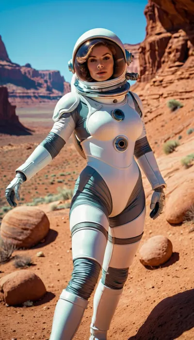 In a distant future world, an AI-powered space suit clad woman and a powerful ray gun-wielding scifi girl worked together to explore a mysterious planet. They encountered potential threats and neutralized them with their power suits. Together, they
