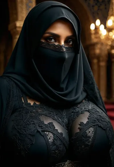 A woman in a black burqa covered her face with her hands as she sat in front of her computer. She was creating an AI-generated picture of herself wearing a massive bra and short skirt, but the image was too dark and moody for