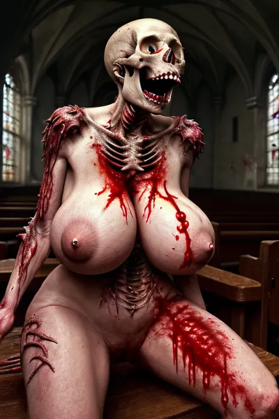 The AI generated a highly realistic porn picture with a monster, skull head, gore, many blood, bloody corpses, dead bodies and high quality ultra detailed 8k ultra detailed picture