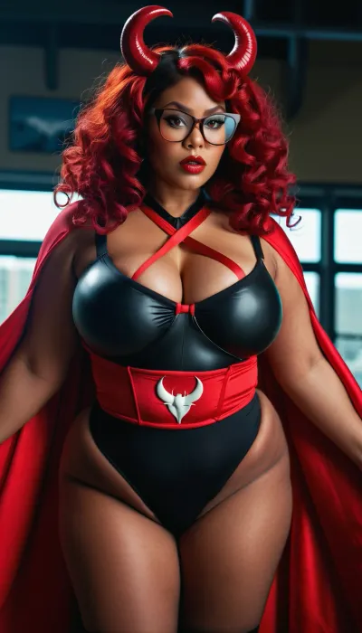 Ava, 다른 모든 것을 넘어 놀라운 힘을 가진 voluptuous superhero, 그녀의 큰 breasts 및 넓은 미소와 함께 세계의 나머지에서 서. 그녀의 피부는 매끄럽고 부드러운, 그녀의 몸은 예술 작품처럼 느낌. 그녀는 사용