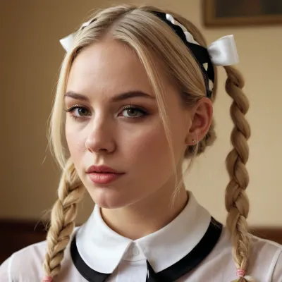 La bionda con codino e collare e benda era in camera da letto, i suoi occhi chiusi mentre si posava sul letto. Indossava un teddy rosa setoso che si abbracciava perfettamente le curve. I suoi moans morbidi riempirono la stanza mentre scriveva