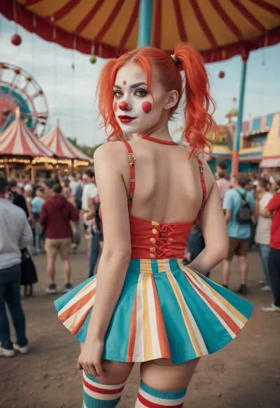 Молодая, красивая девушка в белом маскарадном костюме с большим количеством людей вокруг нее, выступающая в кинематографическом стиле