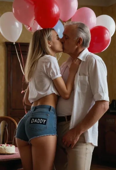 AI modeli, 18 yaşında bir kızla ilgili bir hikaye oluşturmakla görevlendirildi, "I WANT fuck Dad" in vintage font. Kız ciltli, seksi ve küçük göğüslerle küçük toparlanır. sarışını var