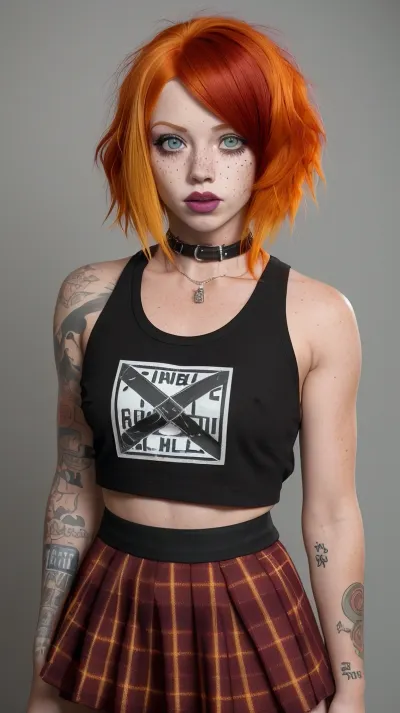 Ashlyn_SBG, ジンジャーのかわいいガールフレンド, 常にパンクの服を着て、彼女の左頬にディンプルを持っていた. 彼女は笑顔になったとき、彼女は彼女の頬と舌にそばかすでスリムでした。 彼女の短い髪はedgyだった