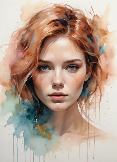 Agnes Cecile के तांबा ब्रश स्ट्रोक एक महिला का एक mesmerizing चित्र बनाते हैं, जो पारंपरिक तांबे पैलेट में गहराई और आंदोलन को जोड़ते हैं। अलग-अलग अस्पष्टता में बनावट वाले ब्रश स्ट्रोक पृष्ठभूमि में गहराई और गति को जोड़ते हैं, मौजूदा स्याही dri को उच्चारण करते हुए