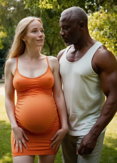 The picture of the bimbo model with her husband at the park was stunning. She had perfect skin, long straight blonde hair, and a tall body. Her husband was also handsome and muscular, with a wide smile on his face. They were