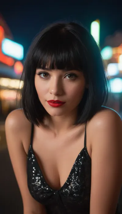 Une superbe caméra de format moyen Hasselblad 503CX jumelée à une lentille vintage 80mm f/2.8 Planar capture les caractéristiques frappantes d'une jeune femme à Las Vegas la nuit lors d'une soirée de fête sauvage. Elle enchante