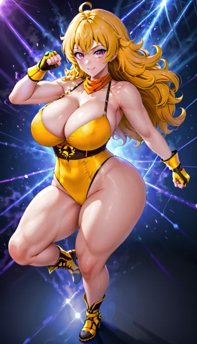 Yang Xiao Long, the fierce and sexy leader of Team RWBY, was known for her incredible fighting skills and her stunning body. She had a huge cleavage that she loved to show off in her costume, which only added to her seductive