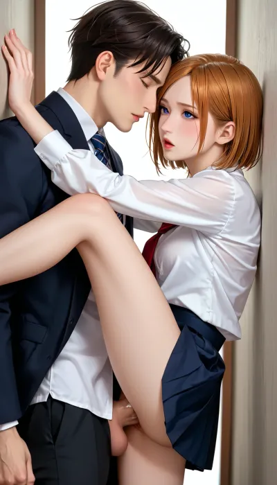 Passionate embrace: kugisaki nobara's steamy photoshoot - a blend of school uniform and intimacy