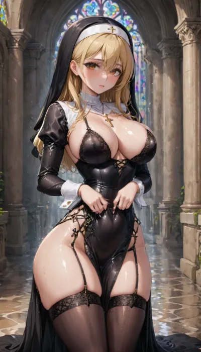 In the hallowed halls: a temptress in fishnets and pantyhose