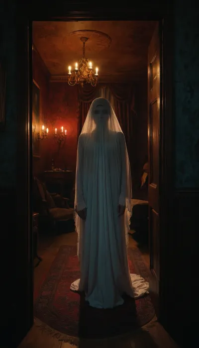 In the eerie realms of realism, a chilling ghost materializes as a host of horrors. It's spectral presence is hauntingly captured in the medium of digital painting. The scene is shrouded in darkness, intensifying the the sense of dread. Victorian apartments background, sexy blody, The highly detailed artwork, reminiscent of the works of Lois Van Baarle and Ross Tran, transport's the viewer into a realm of supernatural terror