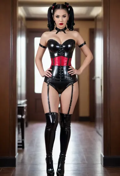 The enigmatic mistress: a captivating portrait in elegant black and red