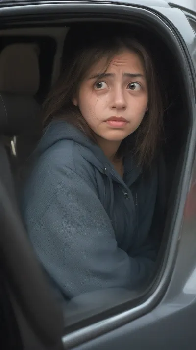 woman sitting in a car alone at night BREAK with a scared expression on her face, Crying, Transparent, Liquid, seethru, hickey, <lora:scared_v2:1>, <lora:Crying-v2.0:.5>, <lora:seethru_sd15:.5>
