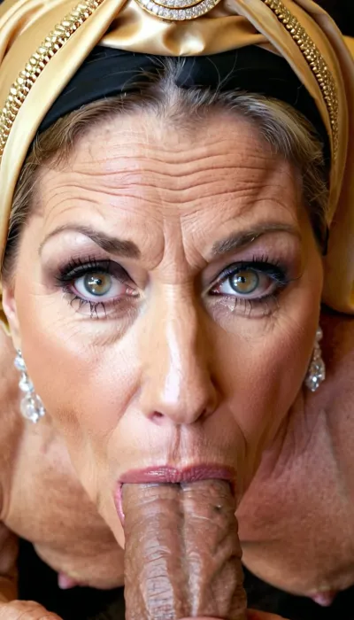 old bodybuilding wife give a blowjob for her husband, bulging big lips, sexy deep eyes, sucking his cock deep, pov_deepthrt, deepthroating, a, man's, blsdp, big open her mouth, smokey eyes, the cock deepthroat, <lora:concept_pov_dt_xl2-000020:.5>, very old granny, massive body, marina beaulieu, wearing a headscarf, gold and diamant jewellery, deepthroat