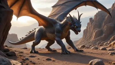 a woman stands in front of him chained to a rock, beautiful woman who was sacrificed to dragon, dark fantasy style, horor, rocks, evening, a huge black dragon with huge wings, the dragon is three times larger than the girl, dragon from the mouth spews flame, <lora:fantasy_toga_sdxl_v2.3:.5>, guild, wars, <lora:guild_wars_xl_v5:.5>