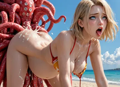 A tropical twist: the masterpiece of the octopus' caress - an intense orgasm on a sweaty beach day