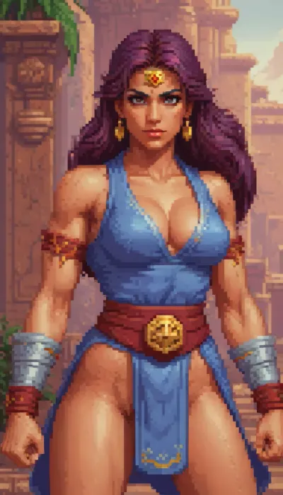 pixelart of a beautiful Persian Huntress, style of Street Fighter, style of SNES fighting game, <lora:pixel-art-xl-v1.1:.9>