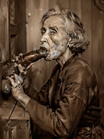 (Only one woman:1), (side view blowjob), cracked old sepia photo, 1930 Oklahoma dustbowl, a destitute elderly wife sucks a cock, 1930s granny, Great Depression, Depression-Era, Dustbowl Oaky woman, interior farmhouse, calico dress, sepia tone, old tintype photograph, old woman sucking cock, ansel adams portrait
Detailed, natural, skin, and, blemishes, without-makeup, acne, a, cock, nostellum, sucking, man's, penis, (((RawBBCBlowjob))), sepia, old, photo, damaged, early, 19th, century, <lora:FDSkinDetails:.3>, <lora:RawBBCBlowjob:.9>, <lora:oldPhoto_v1.0:.8>