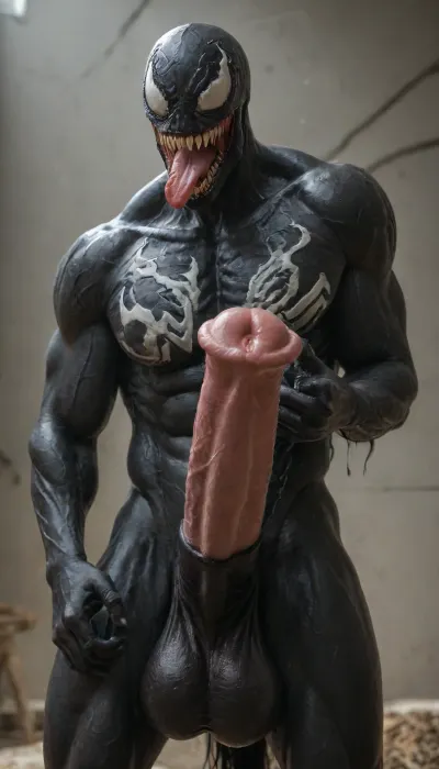 Venom symbiot as a horse, animal, giant erect horse cock, horse venom, (giant horse member of Venom:1.5)