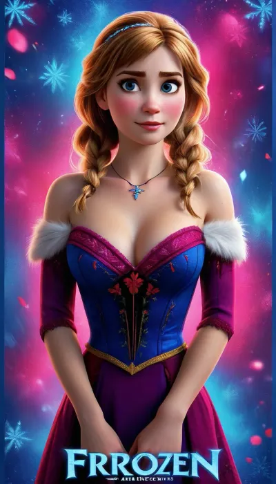 ((Movie poster for a 2020s movie version of the movie Anna from Frozen, sexy, cleavage, great hair, sexy legs, small breasts)), Movie, Poster, page, <lora:MJ52:.6>, <lora:Movie Poster:.8>
