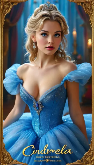 ((Movie poster for a 2020s movie version of the movie Cinderella, sexy, cleavage, great hair, sexy legs, small breasts)), Movie, Poster, page, <lora:MJ52:.6>, <lora:Movie Poster:.8>