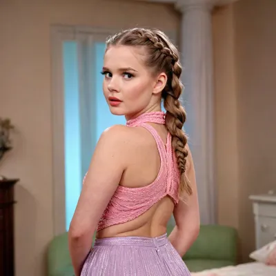 Ultra quality, 1950s style photo, 1950s braided hair, full body, pubic hair, Coco Lovelock, intricate braided hair, ohwx, <lora:CocoLovelock_SDXL_v1.0:.8>