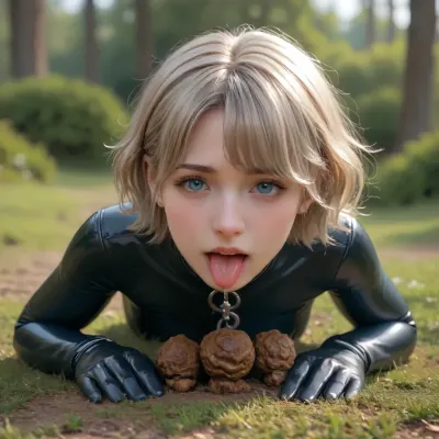 "A transgender dominatrix in full-body transparent latex with a big cock bends down over a latex slave lying on the ground, with its mouth wide open and tongue sticking out, and releases a huge pile of shit onto its mouth."

cinematic shot, dynamic lighting, 75mm, Technicolor, Panavision, cinemascope, sharp focus, fine details, 8k, HDR, realism, realistic, key visual, film still, cinematic color grading, depth of field, (anthro:.1), natural beauty