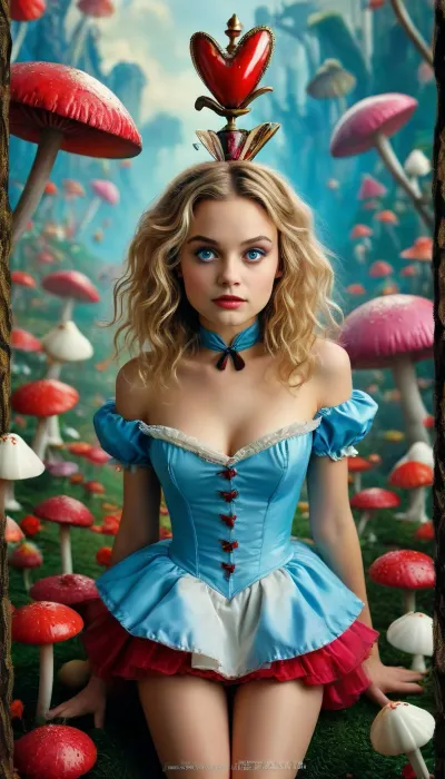 ((Movie poster for a 2020s movie version of the movie Alice in Wonderland, sexy, great hair, sexy legs, small breasts)), Movie, Poster, page, <lora:MJ52:.6>, <lora:Movie Poster:.8>